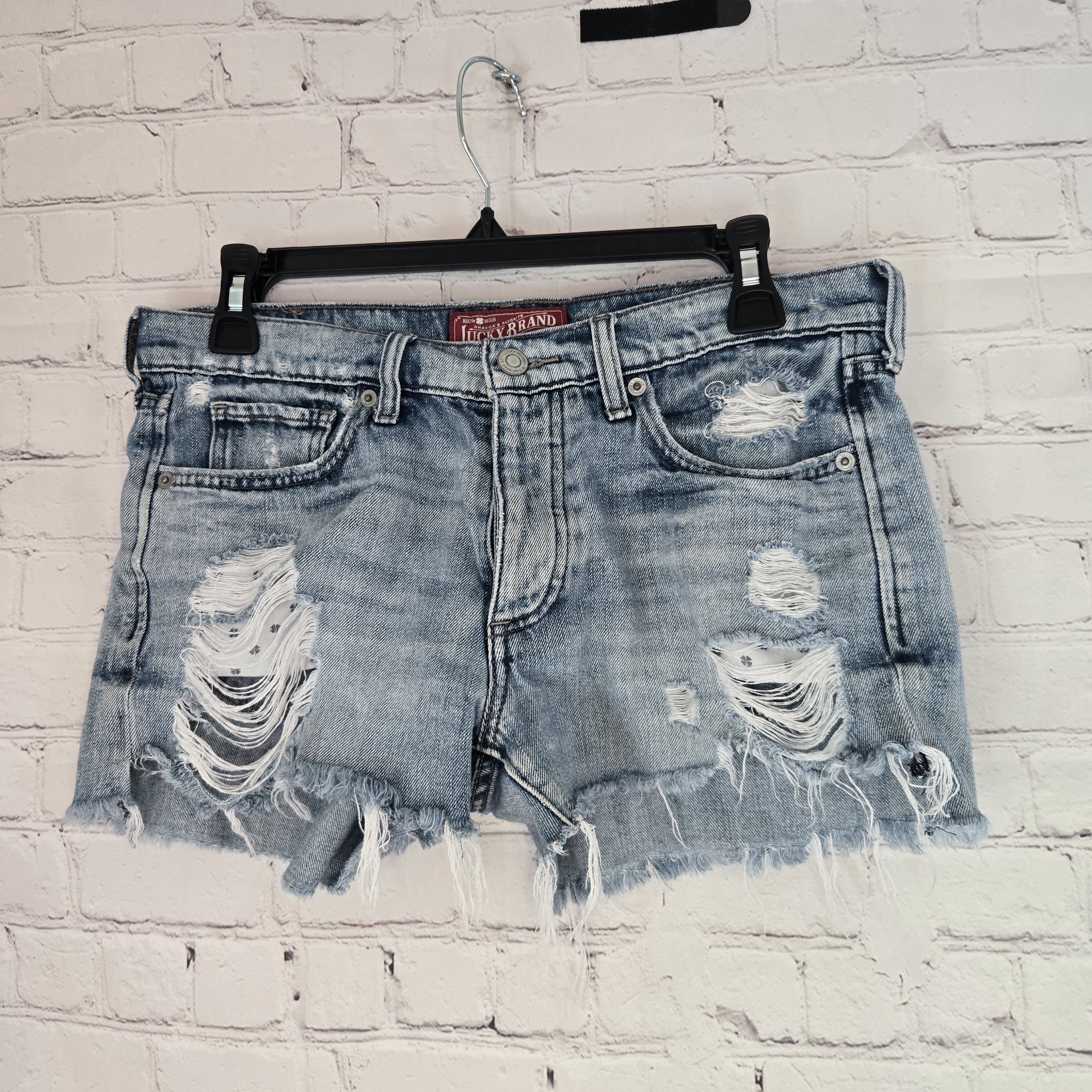 Lucky Brand Shorts 02  26boyfriend Raw Hem Distressed Denim Blue Waist